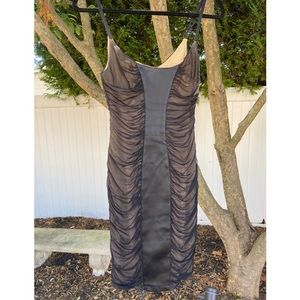 Bebe Black and Tan Ruched Dress